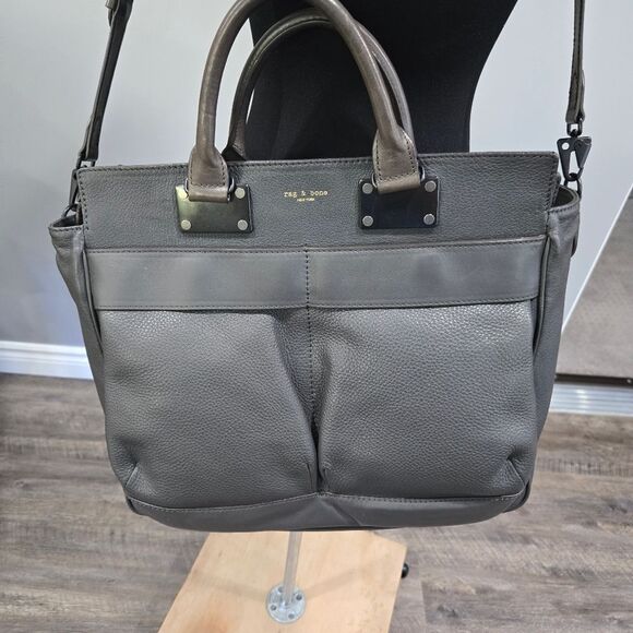 🐢 Rag & Bone Pilot Bag Large Dark Grey Excellent Condition - Picture 10 of 17